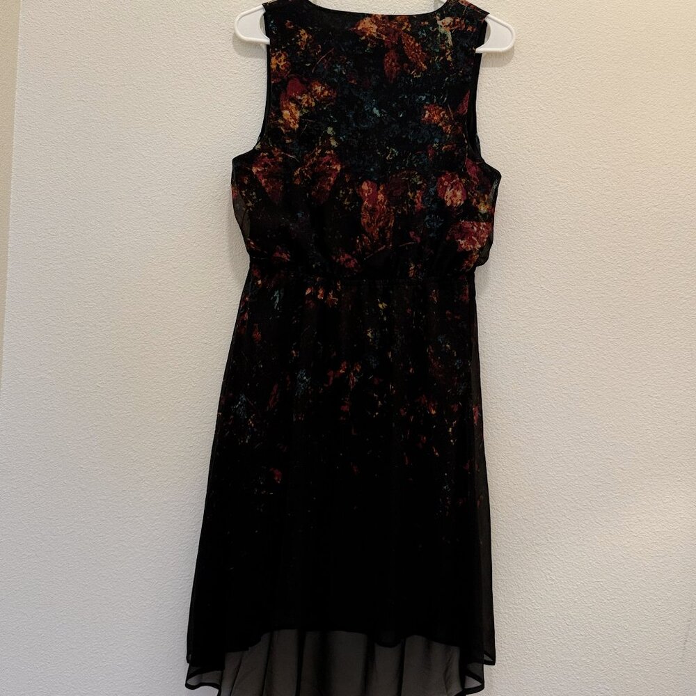Formal Black Midi Asymmetrical Dress, Abstract Floral, Women Size Medium - Picture 3 of 5